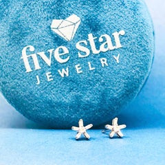 Diamond Star Flower Earring Studs, White Gold Diamond Star Earrings Flower Stud