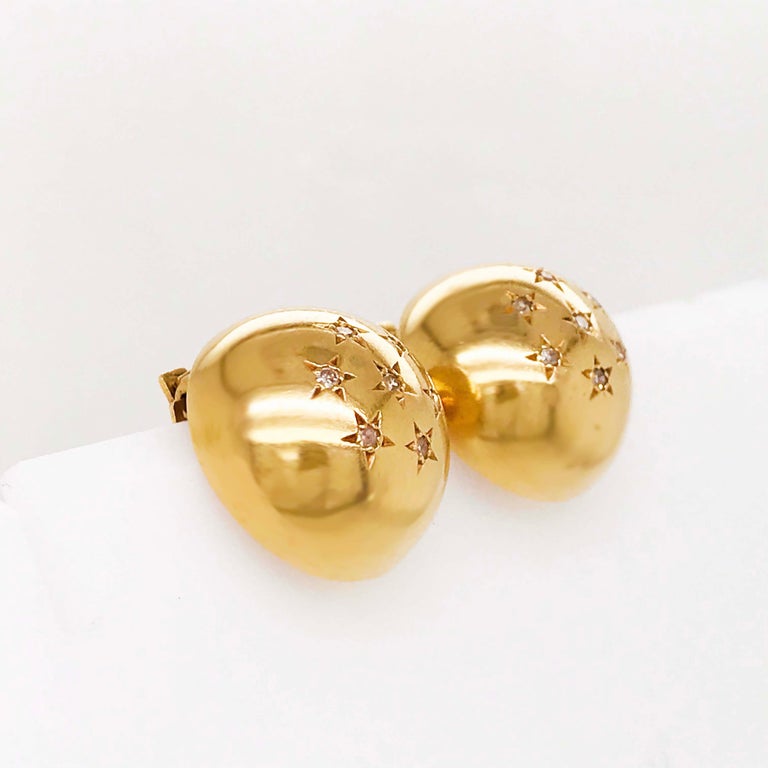 Diamond Star Gold Ball ClipOn Earrings in 14 Karat Gold with Round Diamonds For Sale at 1stDibs