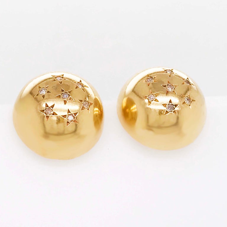 Diamond Star Gold Ball ClipOn Earrings in 14 Karat Gold with Round Diamonds For Sale at 1stDibs