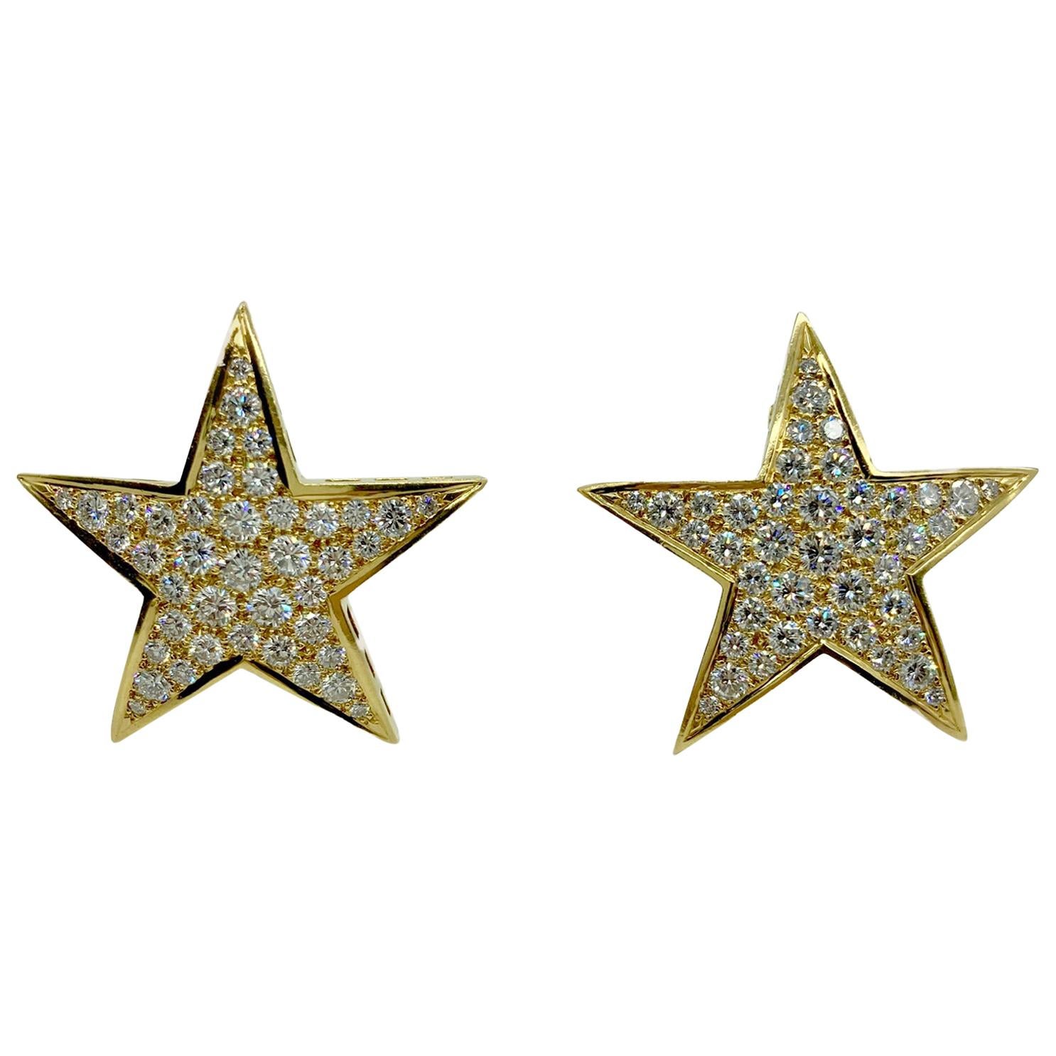 Diamond Star Gold Earrings For Sale