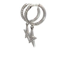 Diamond Star Hoop Earrings, 1.32 Carats, Pave Diamond Hoops