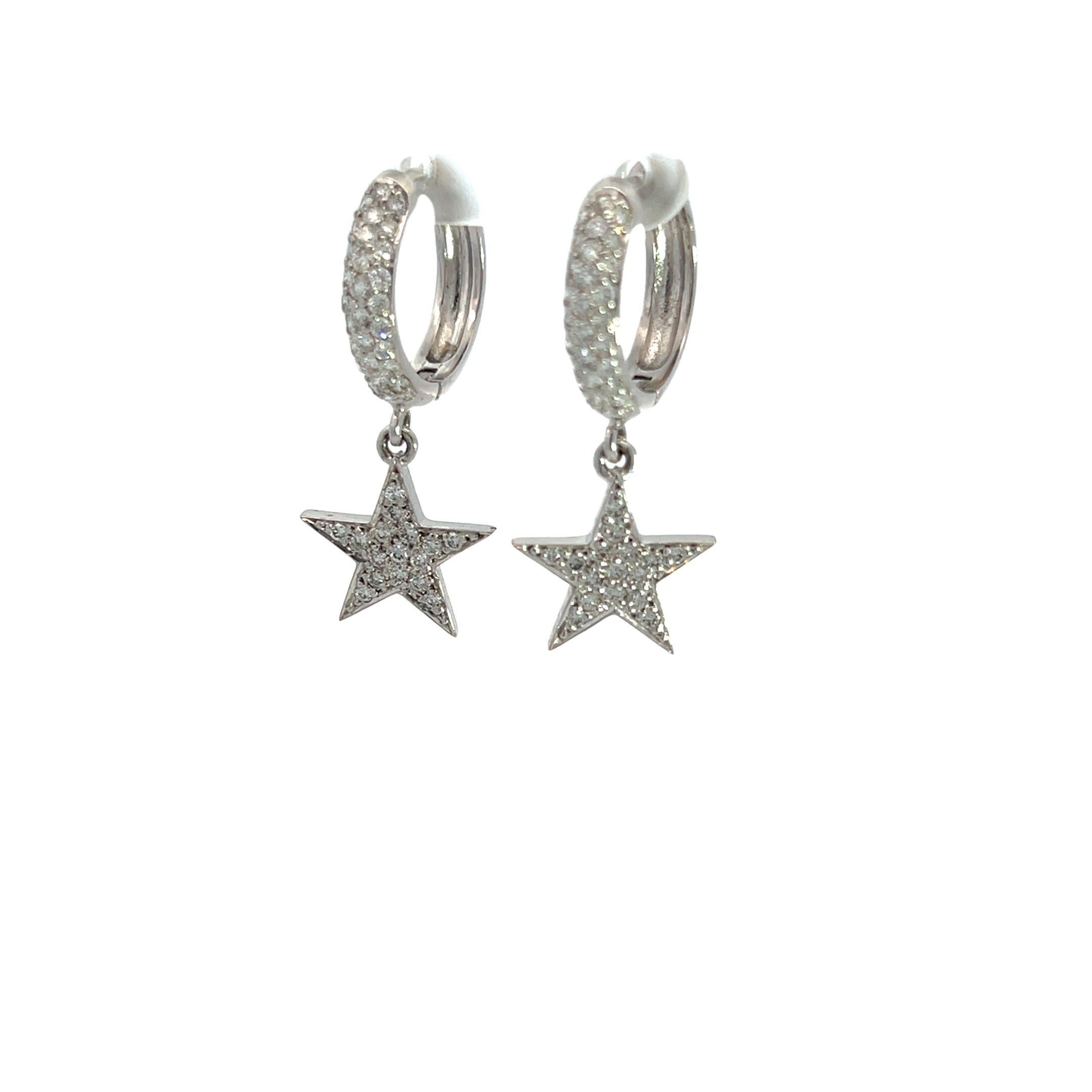 Diamond Star Hoop Earrings, 1.32 Carats, Pave Diamond Hoops In New Condition For Sale In Beverly Hills, CA