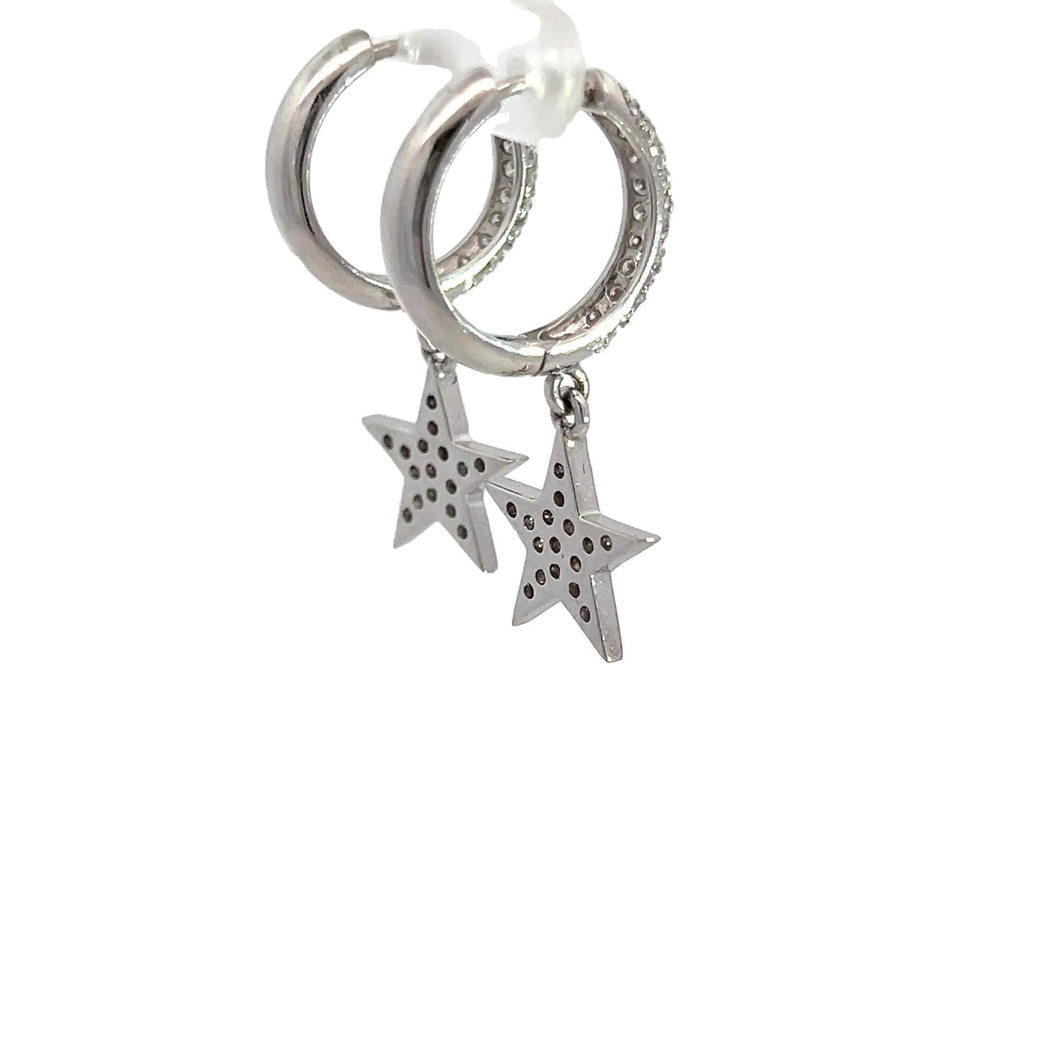 Diamond Star Hoop Earrings, 1.32 Carats, Pave Diamond Hoops For Sale 1