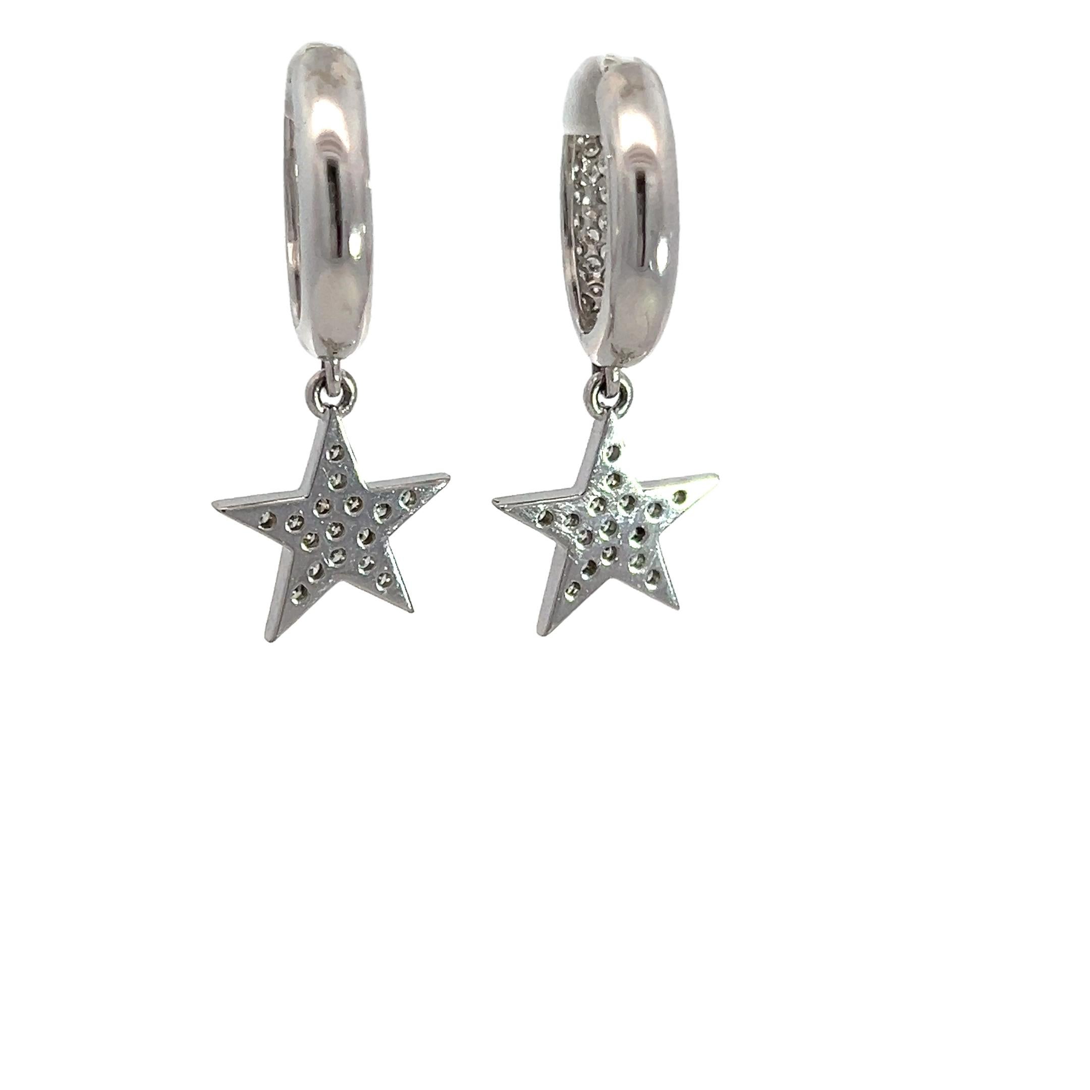 Diamond Star Hoop Earrings, 1.32 Carats, Pave Diamond Hoops For Sale 2
