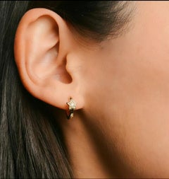 Diamond Star Hoop Earrings 14K Solid Gold Mini Hoop Earring Christmas Gift.
