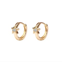 Diamond Star Hoop Earrings 14K Solid Gold Mini Hoop Earring Christmas Gift.