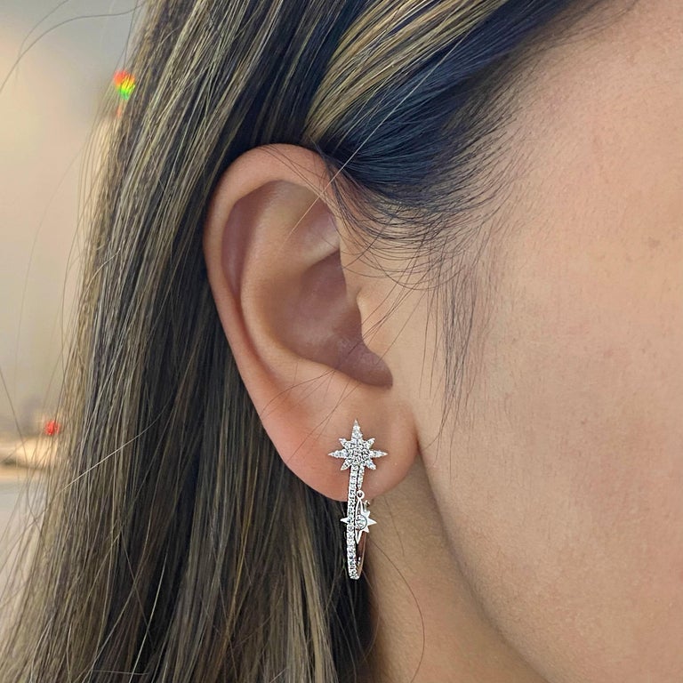 18K Diamond Star Hoop Earrings main image 1