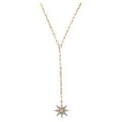 Diamond Star Lariat Necklace Round Cut 14K Yellow Gold 0.16Cttw