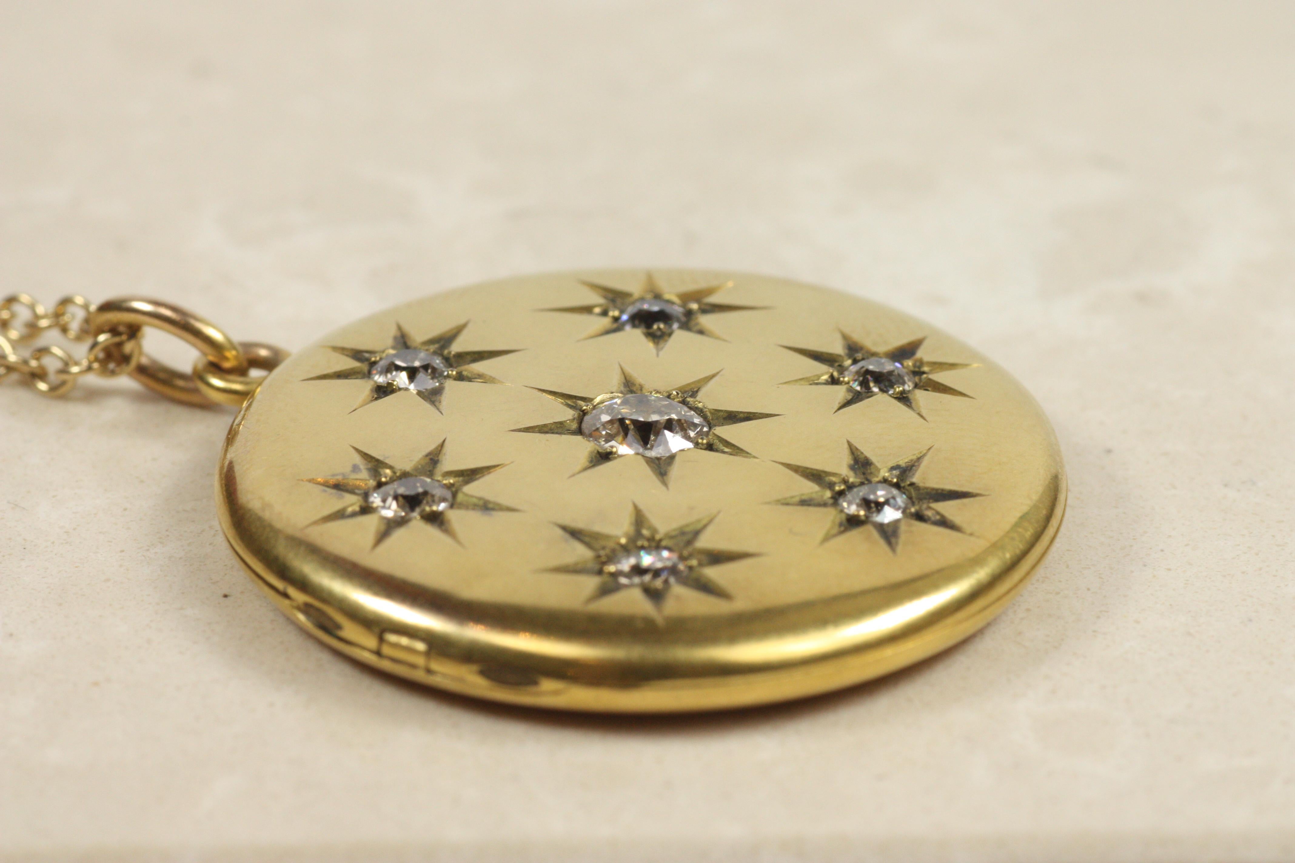 Collar Colgante Relicario Estrella de Diamantes - 1.45cttw Diamantes talla vieja mina Oro 14K en venta 1