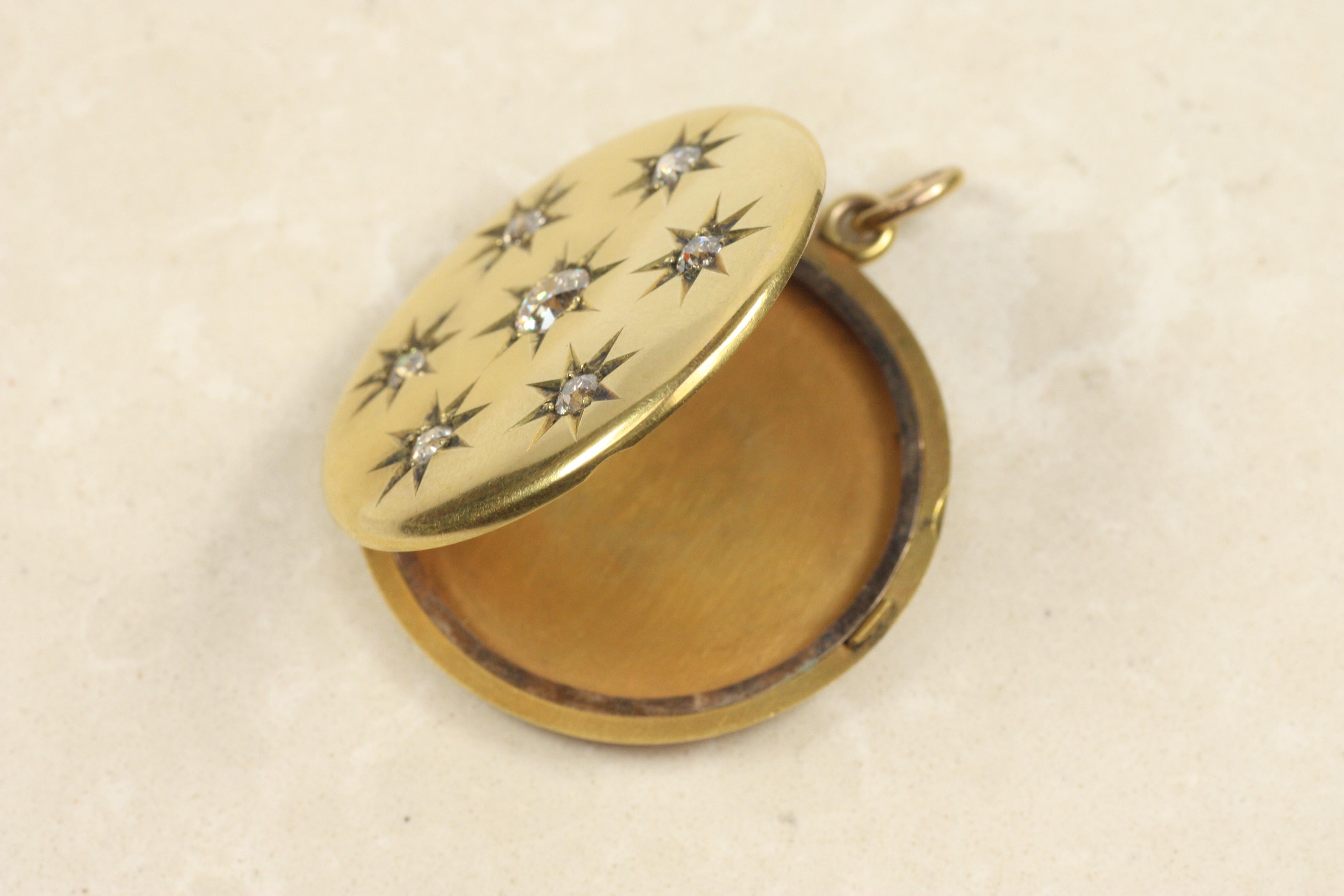 Collar Colgante Relicario Estrella de Diamantes - 1.45cttw Diamantes talla vieja mina Oro 14K en venta 4