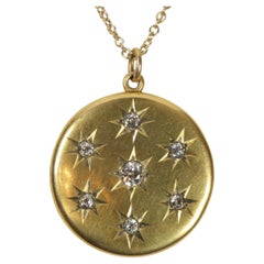 Collar Colgante Relicario Estrella de Diamantes - 1.45cttw Diamantes talla vieja mina Oro 14K