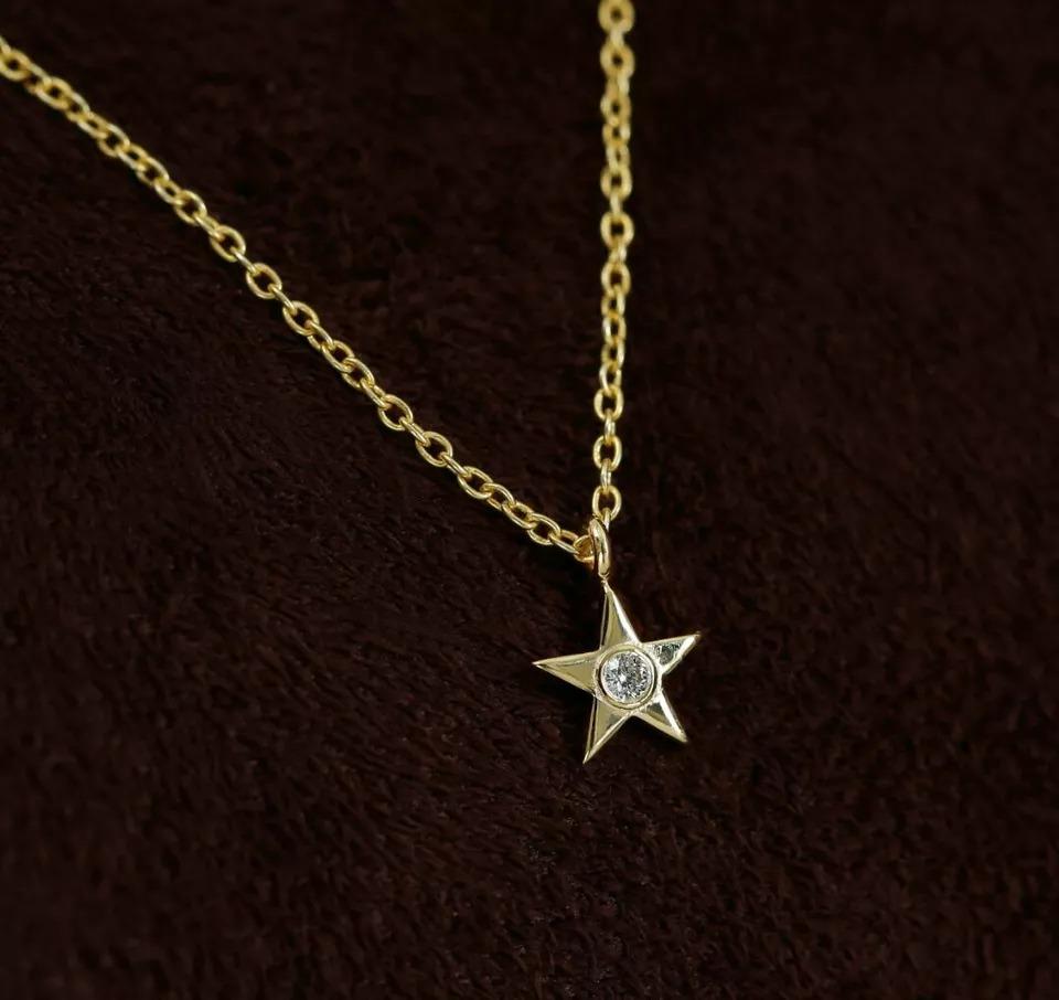 Diamond Star Necklace 14k Solid Gold Dainty Star Necklace Gift
Light weight can be worn everyday

Additional information:
Condition: New with tags: A brand-new, unused, and unworn item (including handmade items) in the original packaging (such as