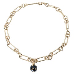 Chain Choker Necklace Diamond Star Sphere Black Enamel Gold Plated J Dauphin