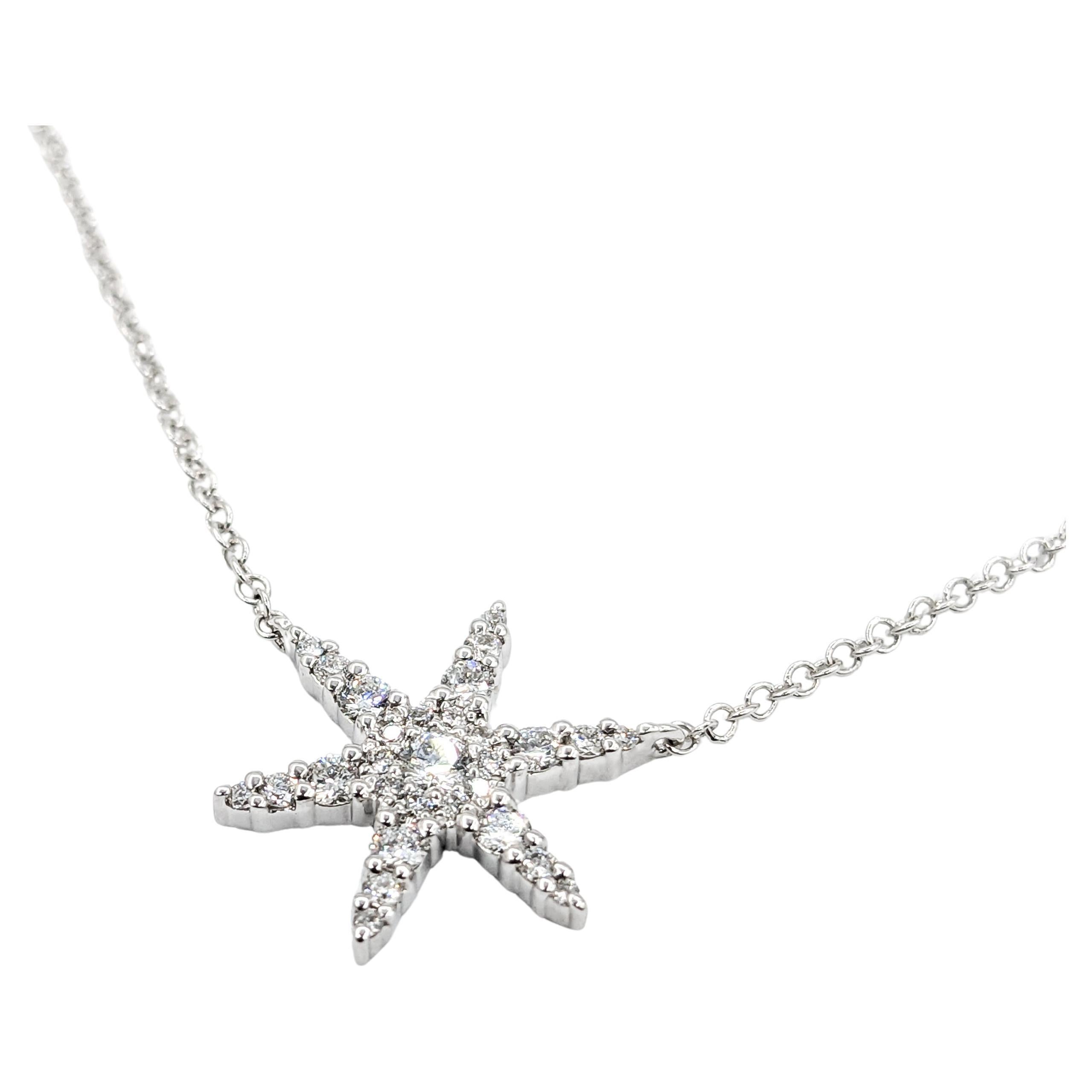 Diamond Star Necklace in White Gold

Introducing our exquisite necklace, delicately crafted in 14kt white gold and featuring a dazzling star pendant with 0.24ctw diamonds. These sparkling diamonds have an SI clarity and a near colorless quality,