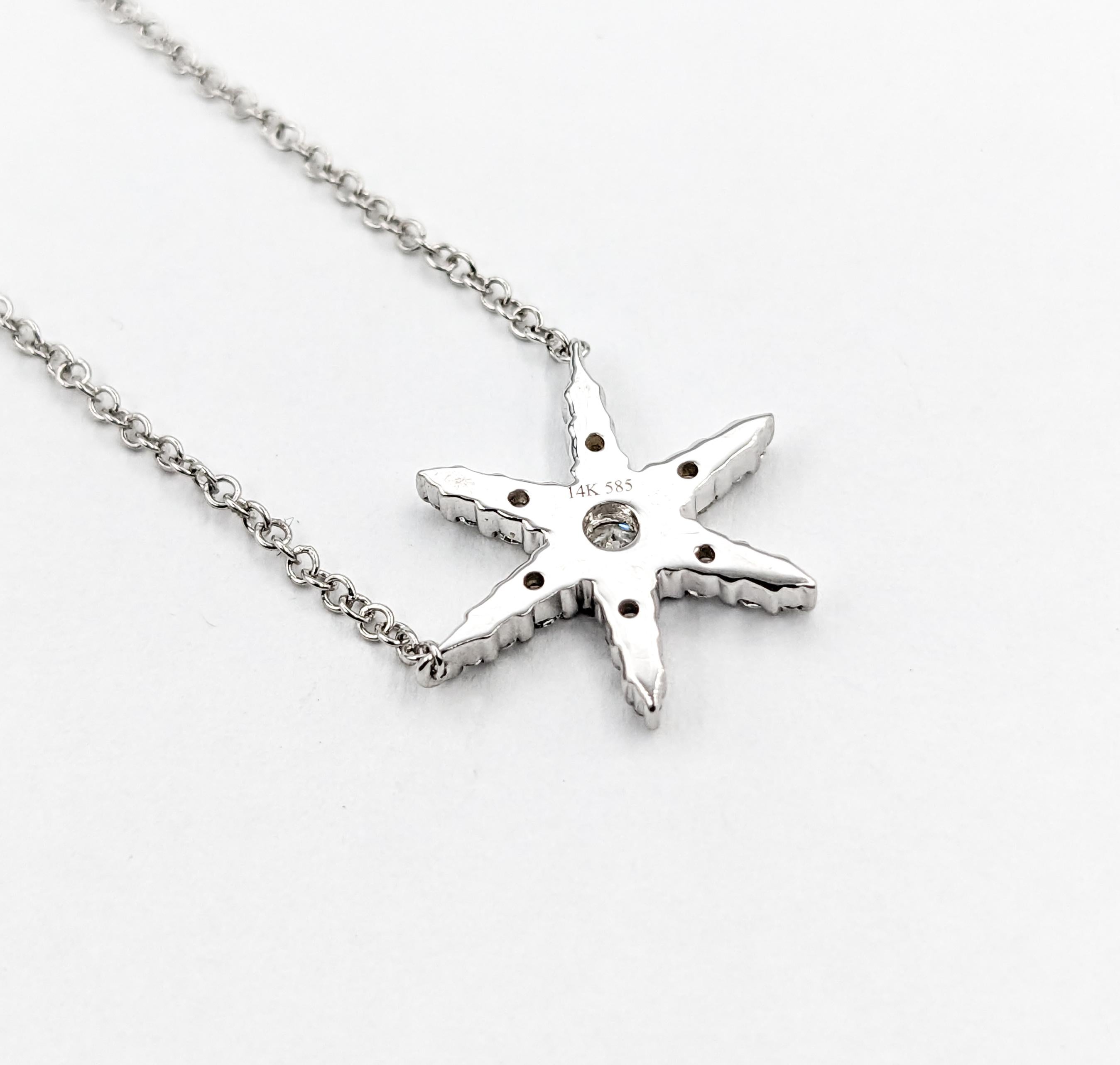 Round Cut Diamond Star Necklace in White Gold