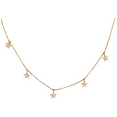 Diamond Star Necklace with 55 Diamonds Set on 5 Star Pendant in 14 Karat Gold