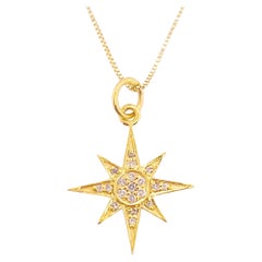 Diamond Star Necklace, Yellow Gold, 19 Diamonds North Star Pendant Necklace