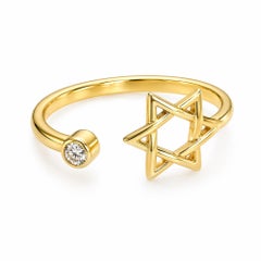 Diamond Star of David 18K Yellow Gold Bespoke British Made Hallmarked Faith Ring