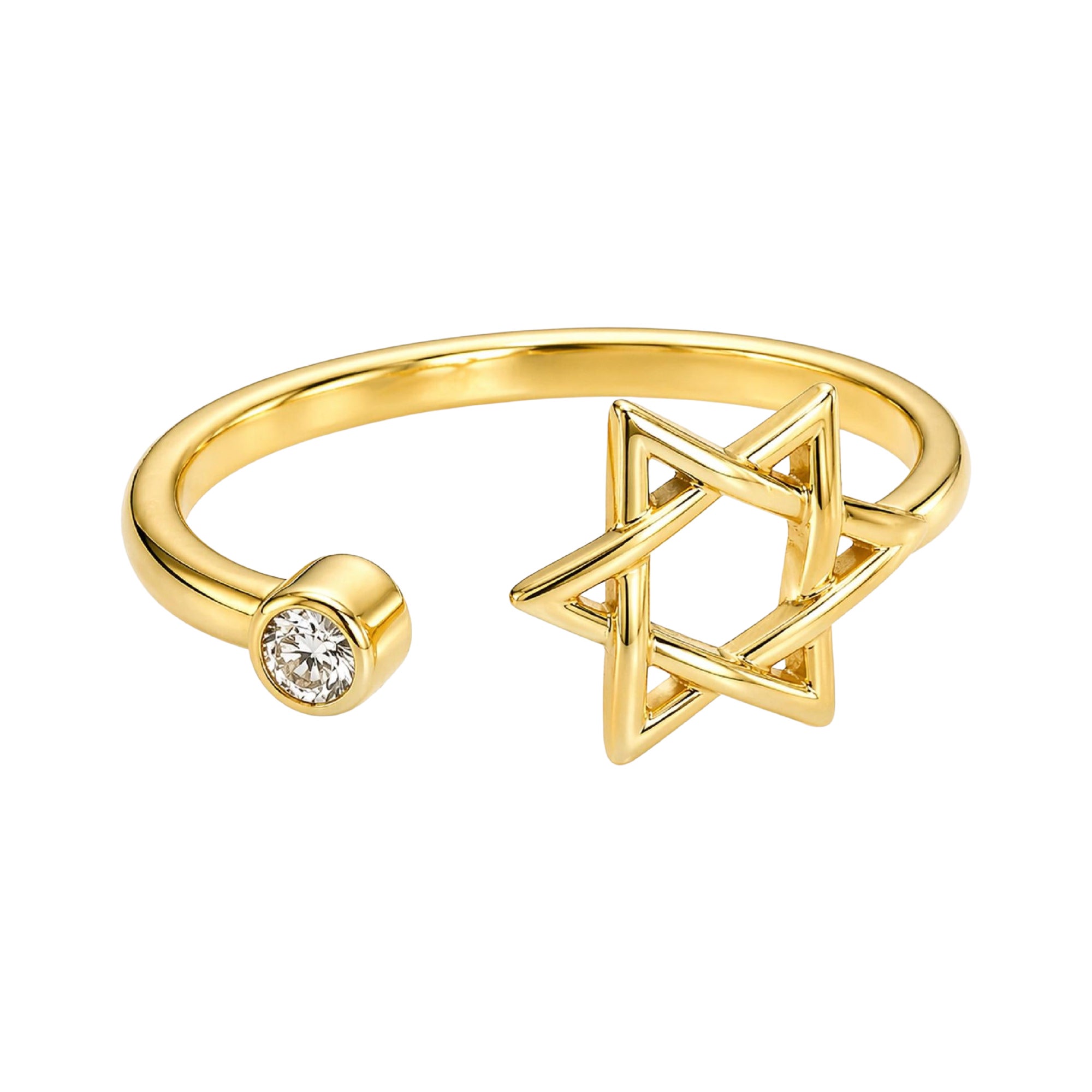 Diamond Star of David 18K Yellow Gold Bespoke British Made Hallmarked Faith Ring For Sale