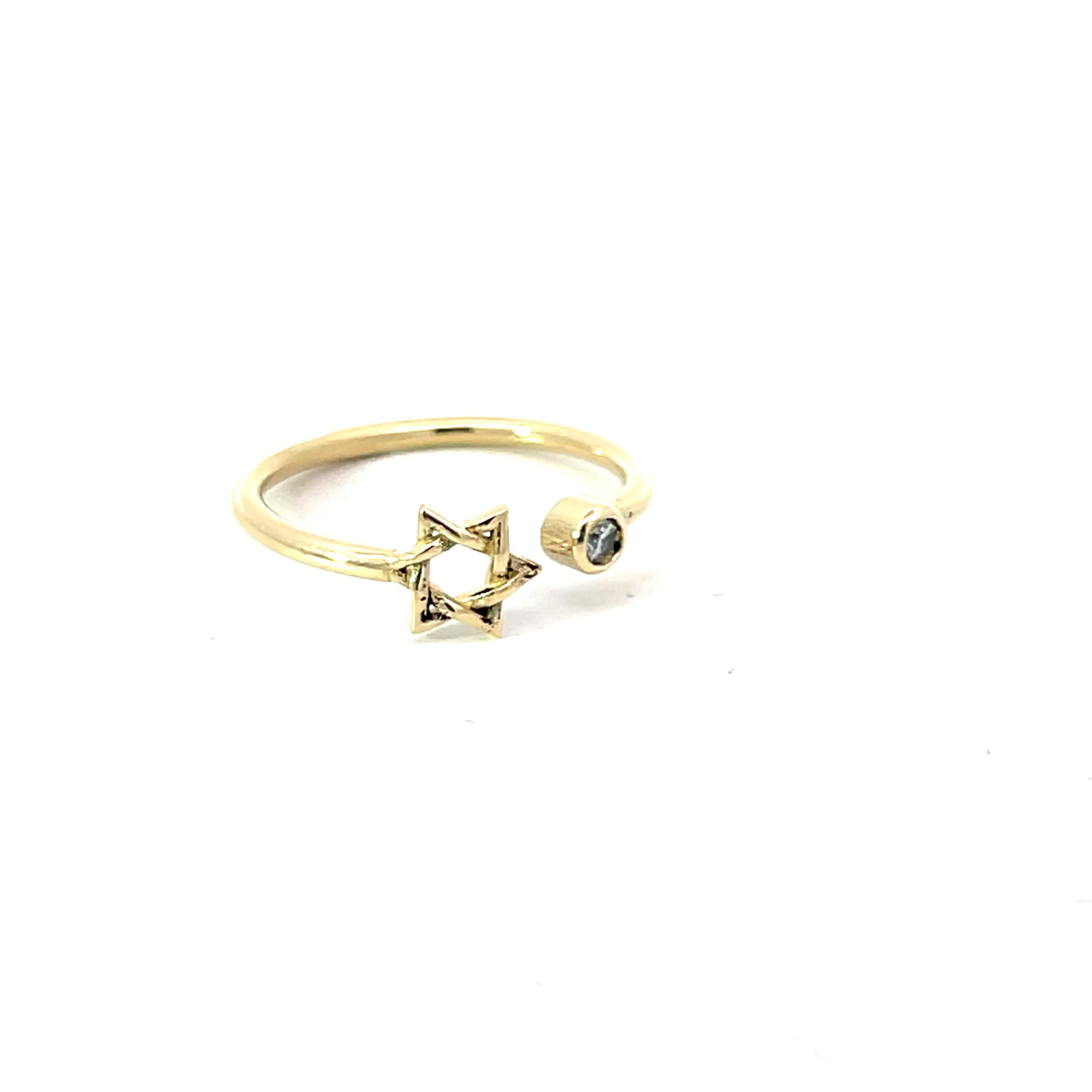 Diamond Star of David 9 Karat Yellow Gold Bespoke British Made Faith Ring For Sale 7