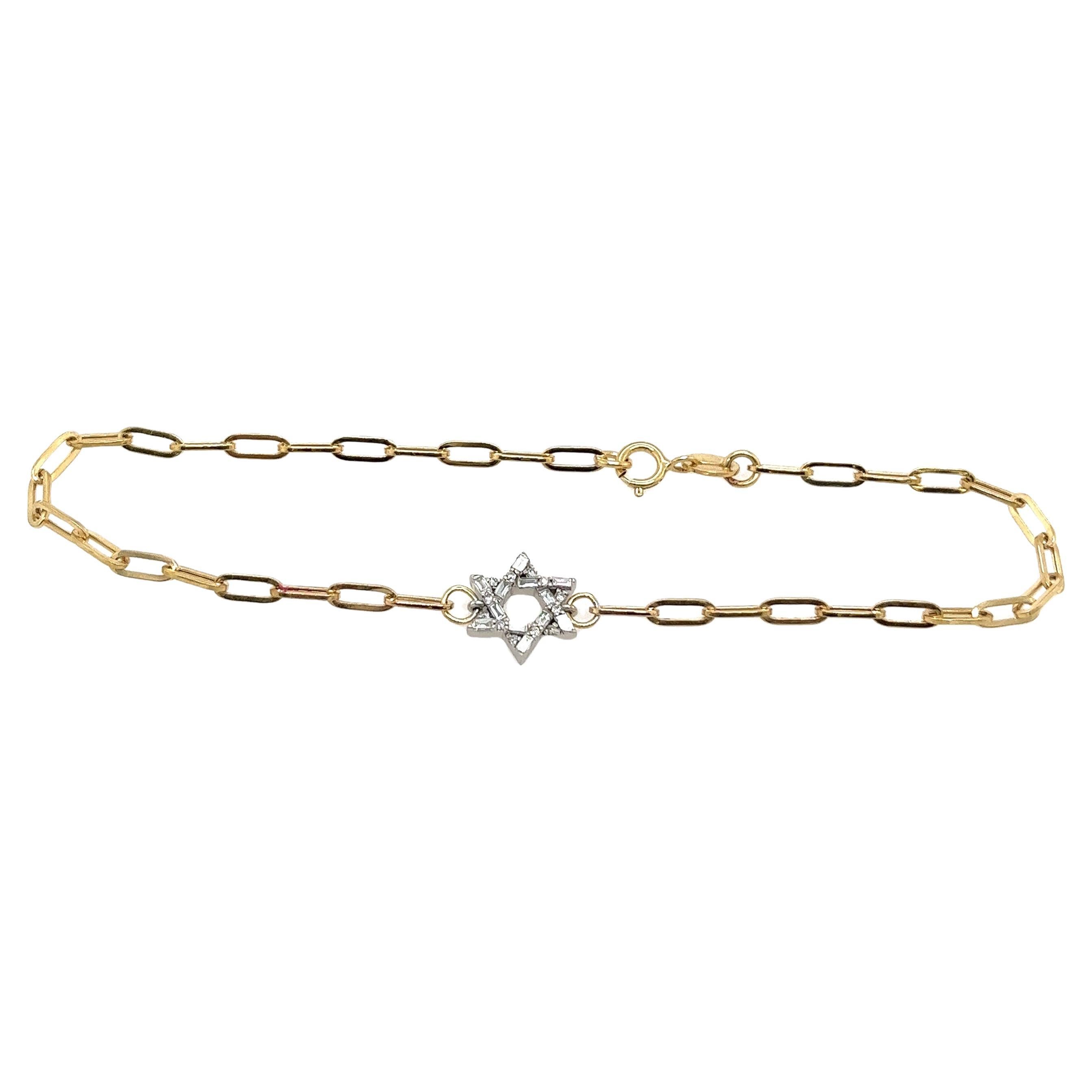 Pulsera Estrella de David de Diamantes de Oro Amarillo y Blanco de 9 ct en venta