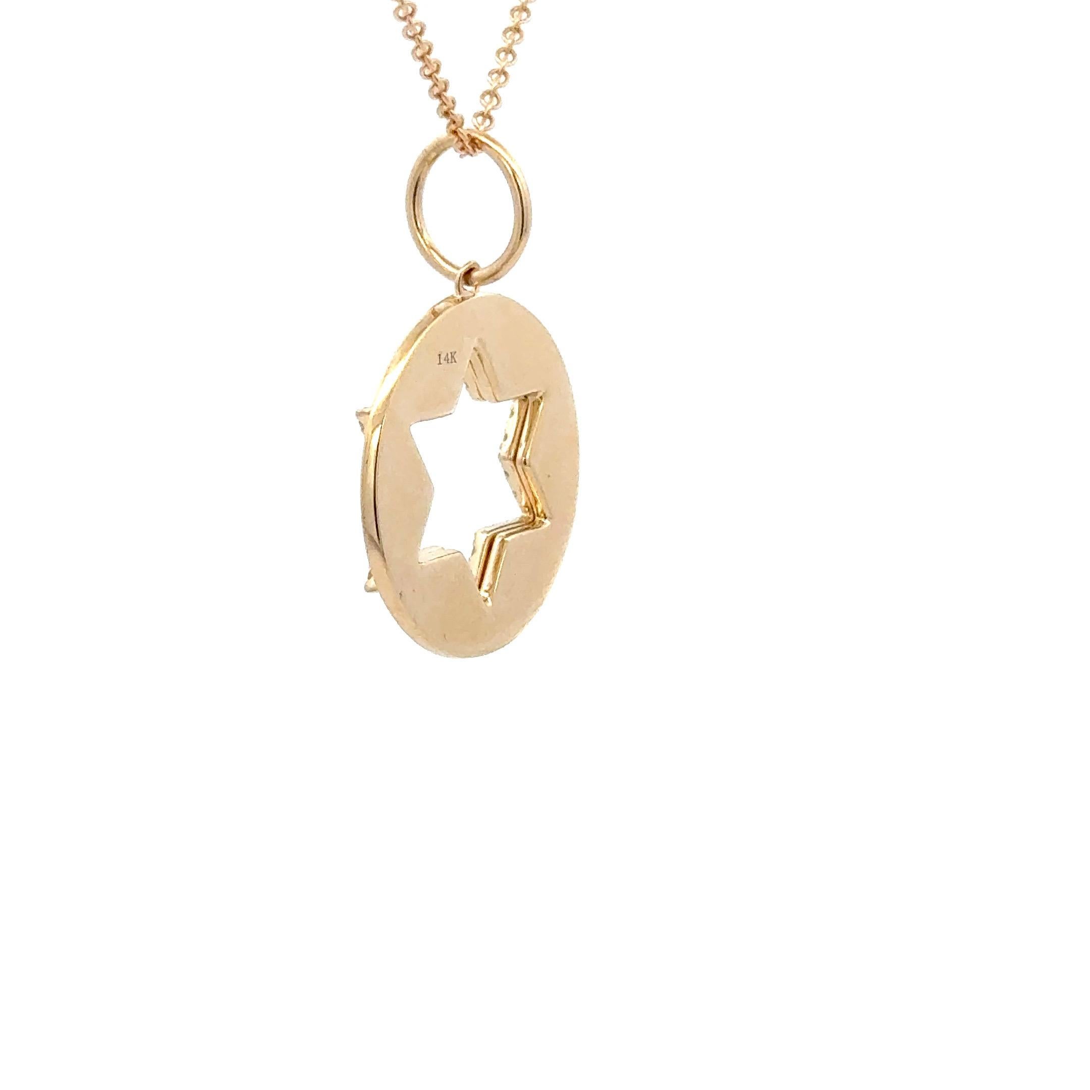 Pendentif breloque étoile de David découpée en or jaune 14 carats avec diamants 0,30 carat Pour femmes en vente