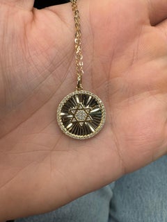 Diamond Star of David Fluted Pendant Necklace 0.15 Carats 14 Karat Yellow Gold