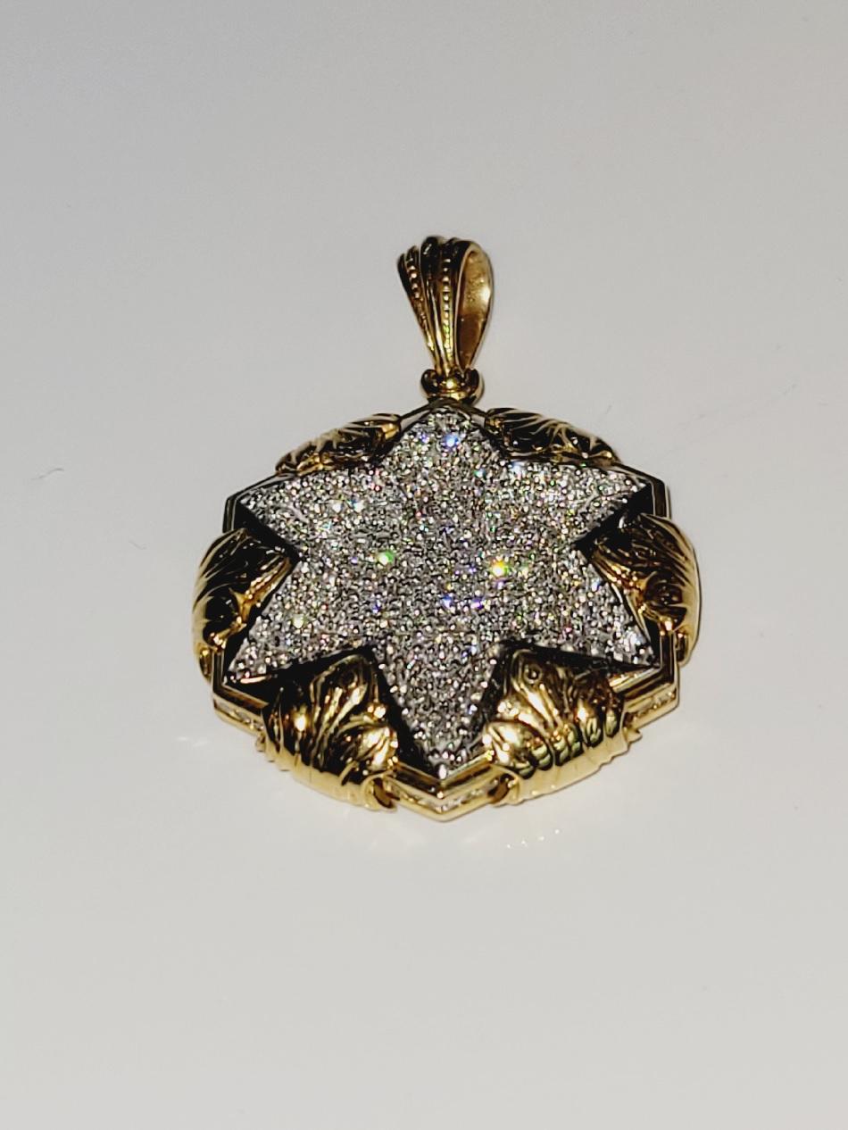 Taille ronde Étoile de David en or jaune 14 carats en vente
