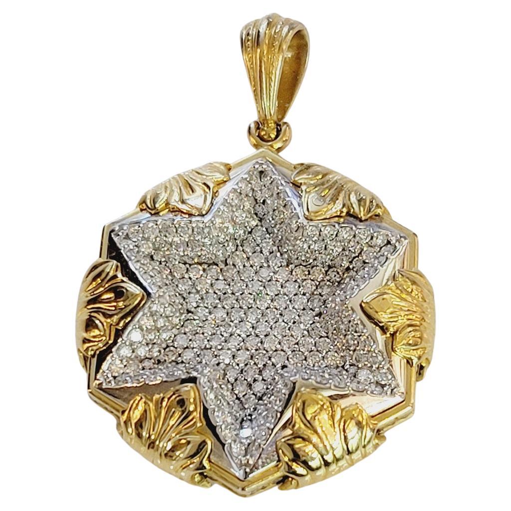 Diamond Star Of David in 14K Yellow Gold For Sale