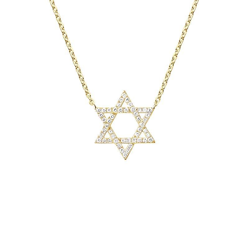 Modern 100 Diamonds Star Of David 14K Gold Necklace For Sale