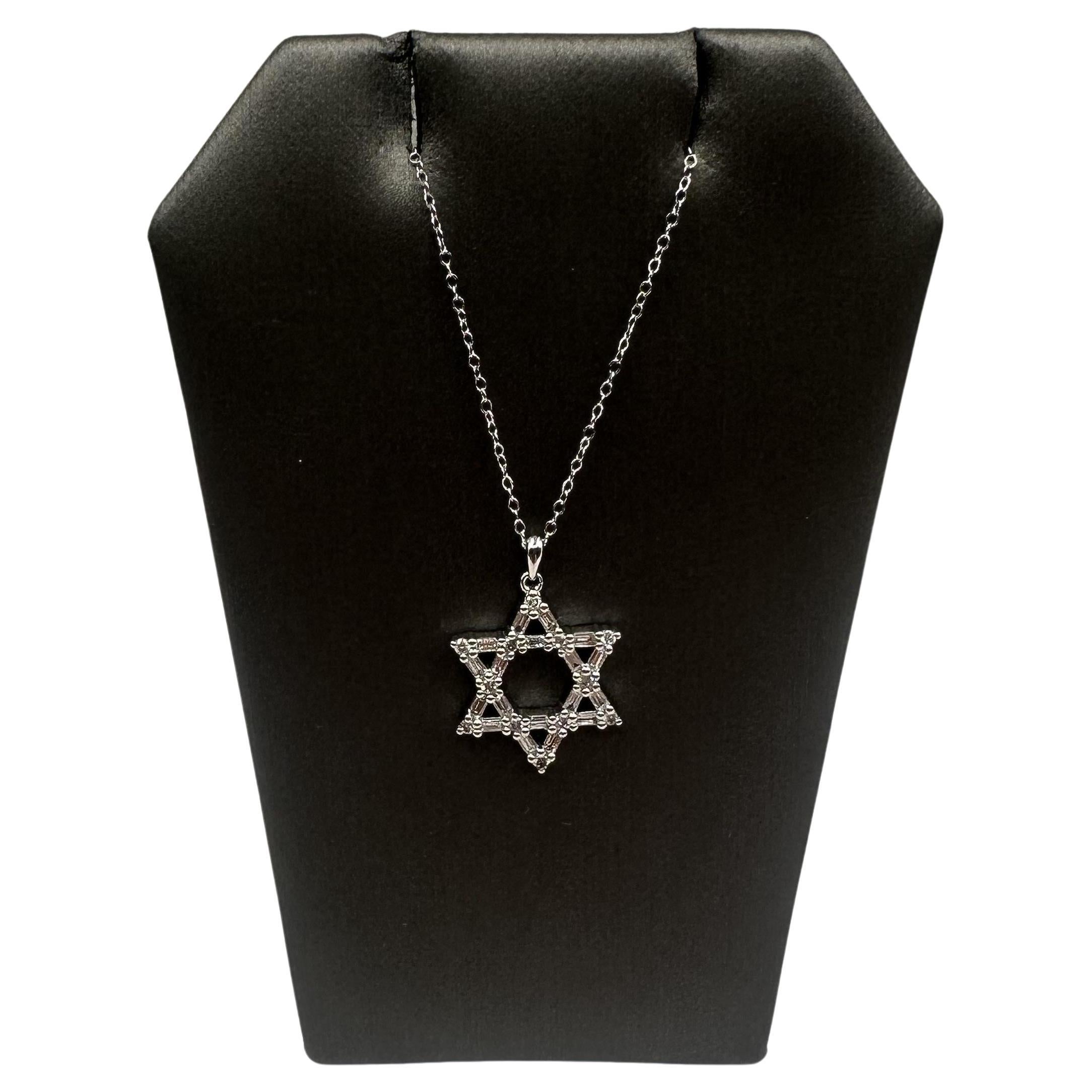 Diamond Star of David Necklace in 14kt White Gold – 0.33ctw Diamonds, 18", New For Sale