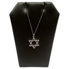 Collier étoile de David en or blanc 14kt - 0.33ctw Diamants, 18", New