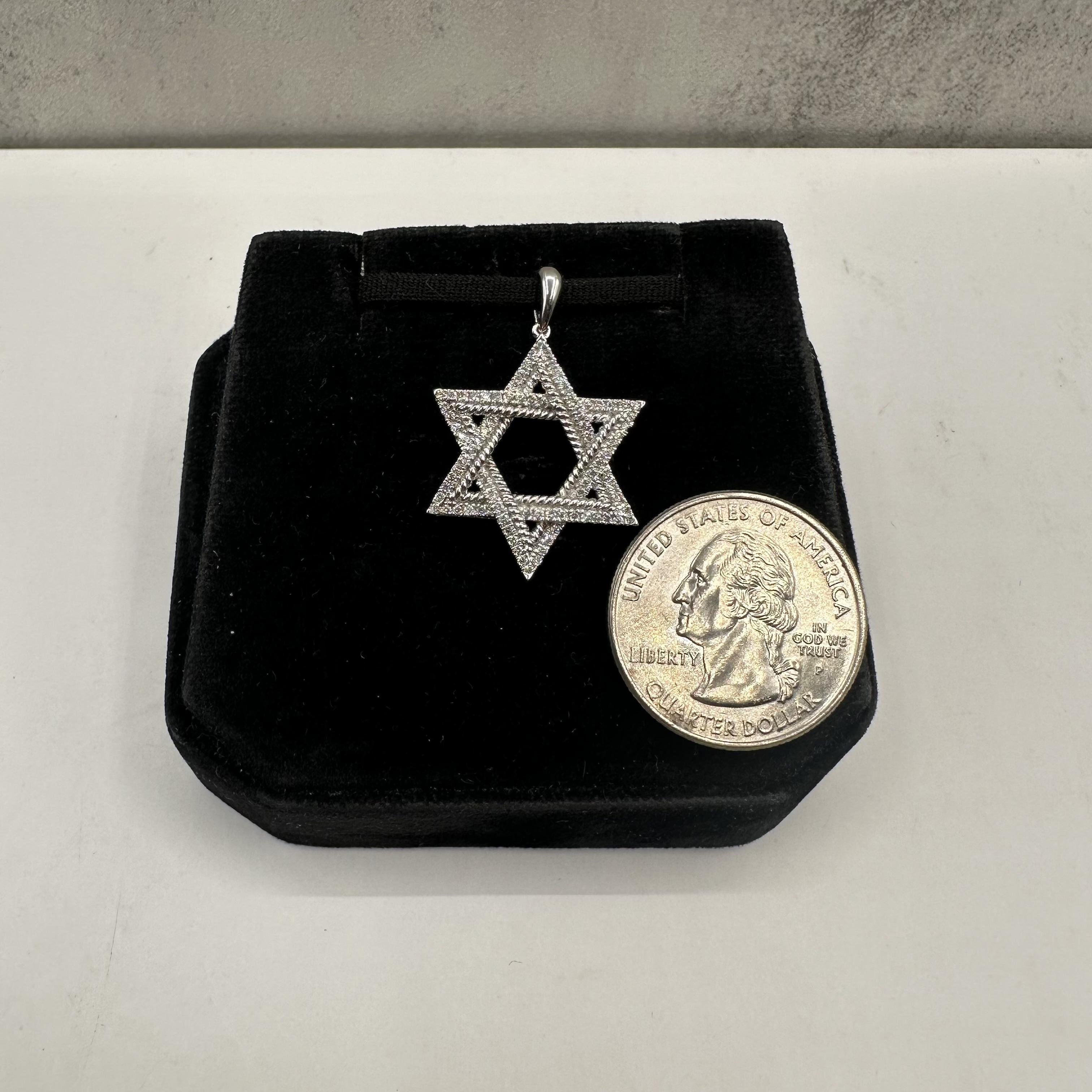 Pendentif étoile de David en or blanc 14kt - 0.35ctw Diamants, Nouveau Neuf à West Hempstead, NY