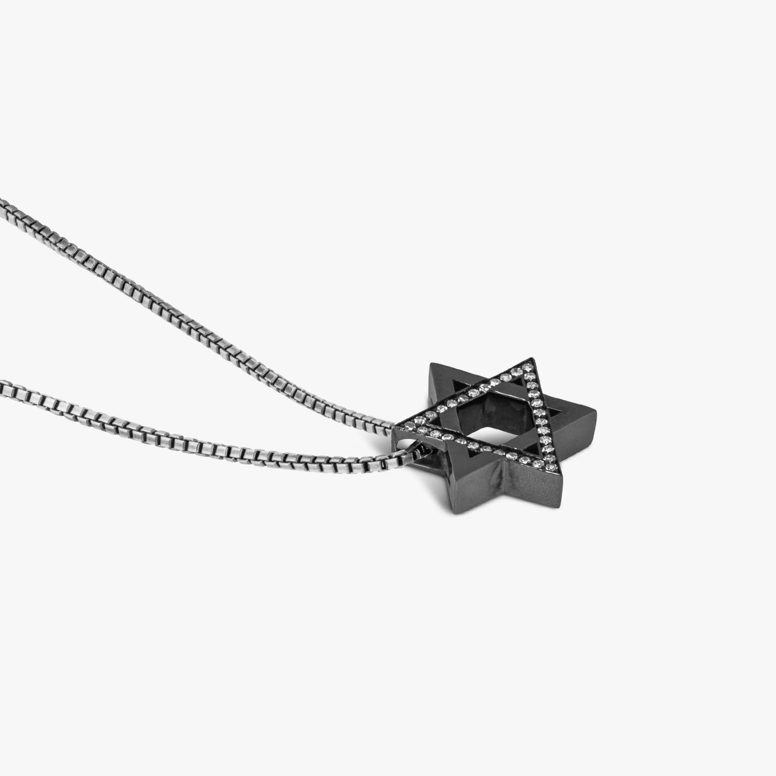 Ciondolo con diamante e stella di David in argento placcato rodio nero A. Silver in vendita 1