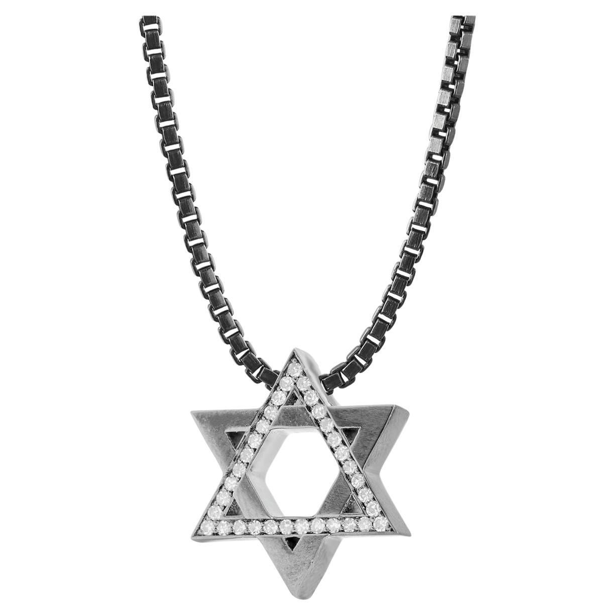 Pendentif Étoile de David en argent sterling plaqué rhodium noir et diamants
