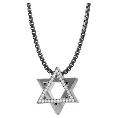 Pendentif Étoile de David en argent sterling plaqué rhodium noir et diamants