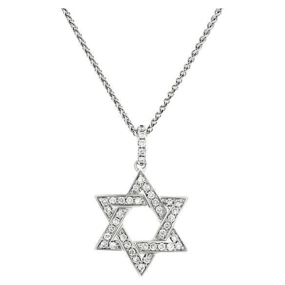 Diamond Star of David Round 0.20 Carat Pendant 18 Karat Gold Chain Necklace For Sale