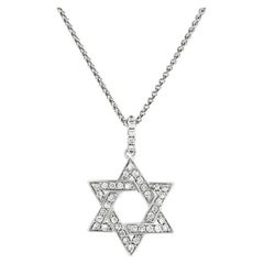 Diamond Star of David Round 0.20 Carat Pendant 18 Karat Gold Chain Necklace