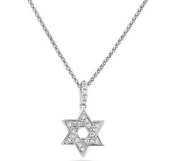 Diamond Star of David Round 0.30 Carat Pendant 18 Karat Gold Chain Necklace