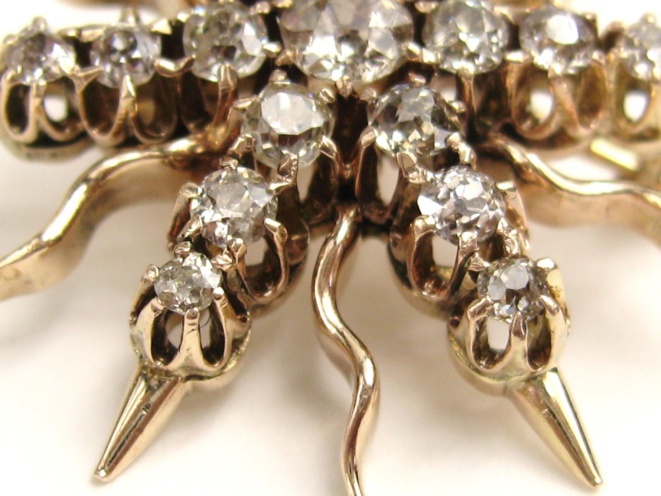 Colgante / Broche Estrella Diamante Convertible Oro 14k 1,35 Quilates Victoriano Talla antigua en venta