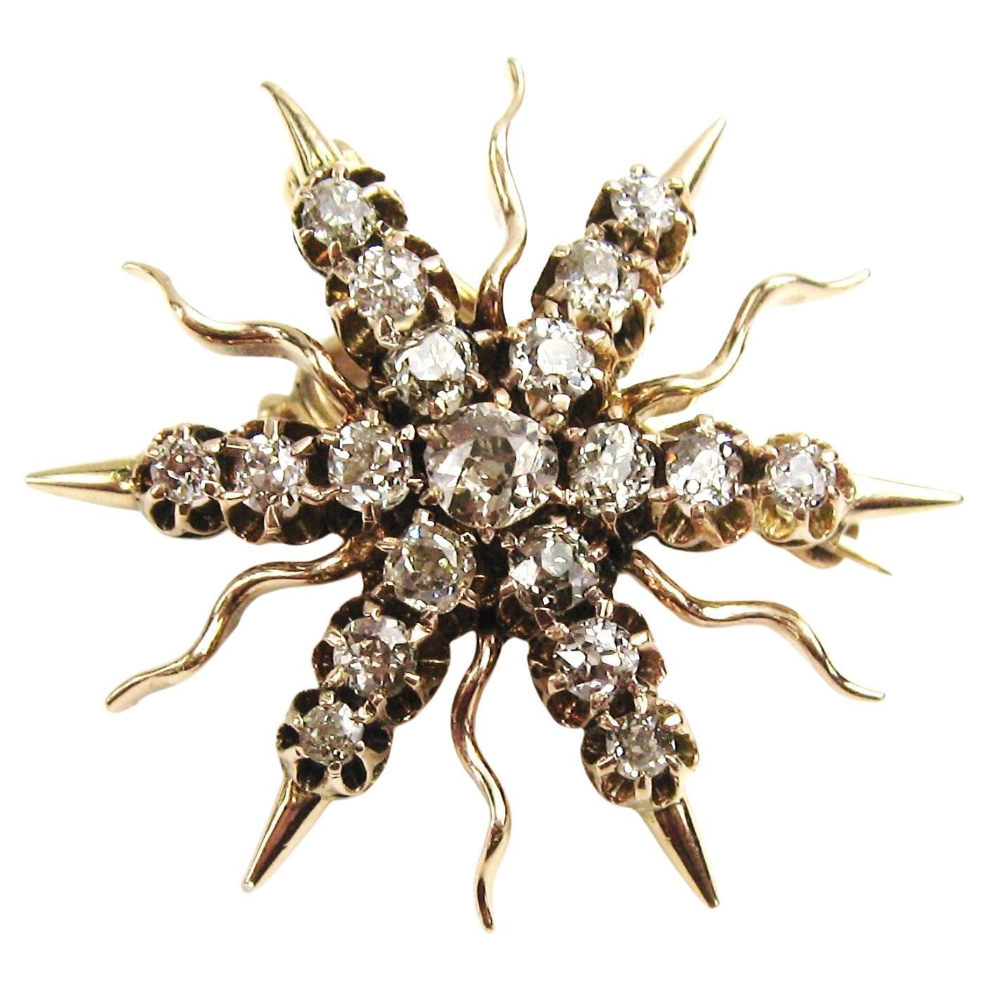 Diamond Star Pendant / Brooch Convertible 14k Gold 1.35 Carat Victorian For Sale