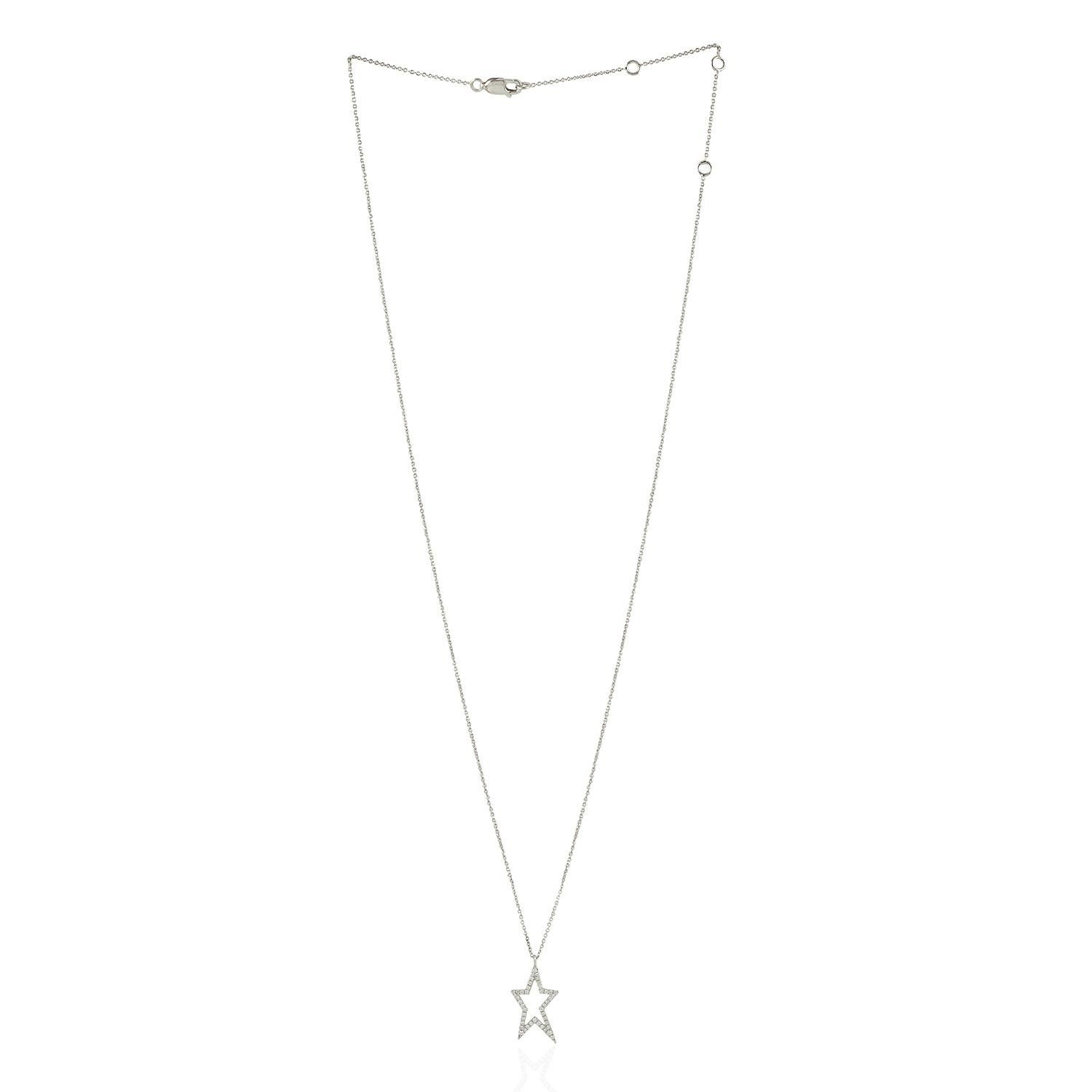Women's Diamond Star Pendant Chain Necklace Made In 14k White Gold For Sale