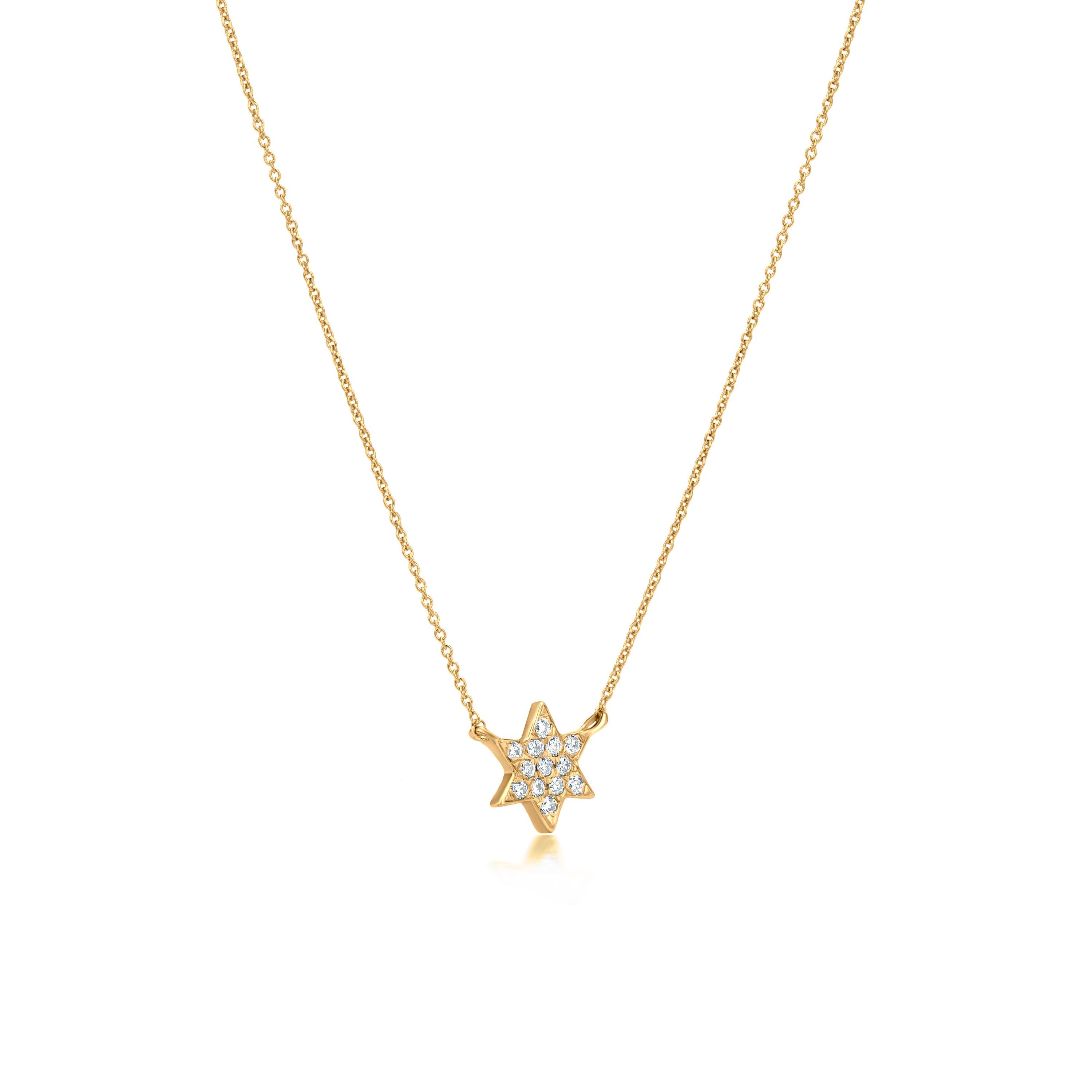 Round Cut Luxle Diamond Star Pendant Necklace 18k Yellow Gold