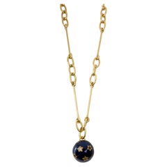 Diamond Star Pendant Necklace Blue Enamel Gold Celestial Orb