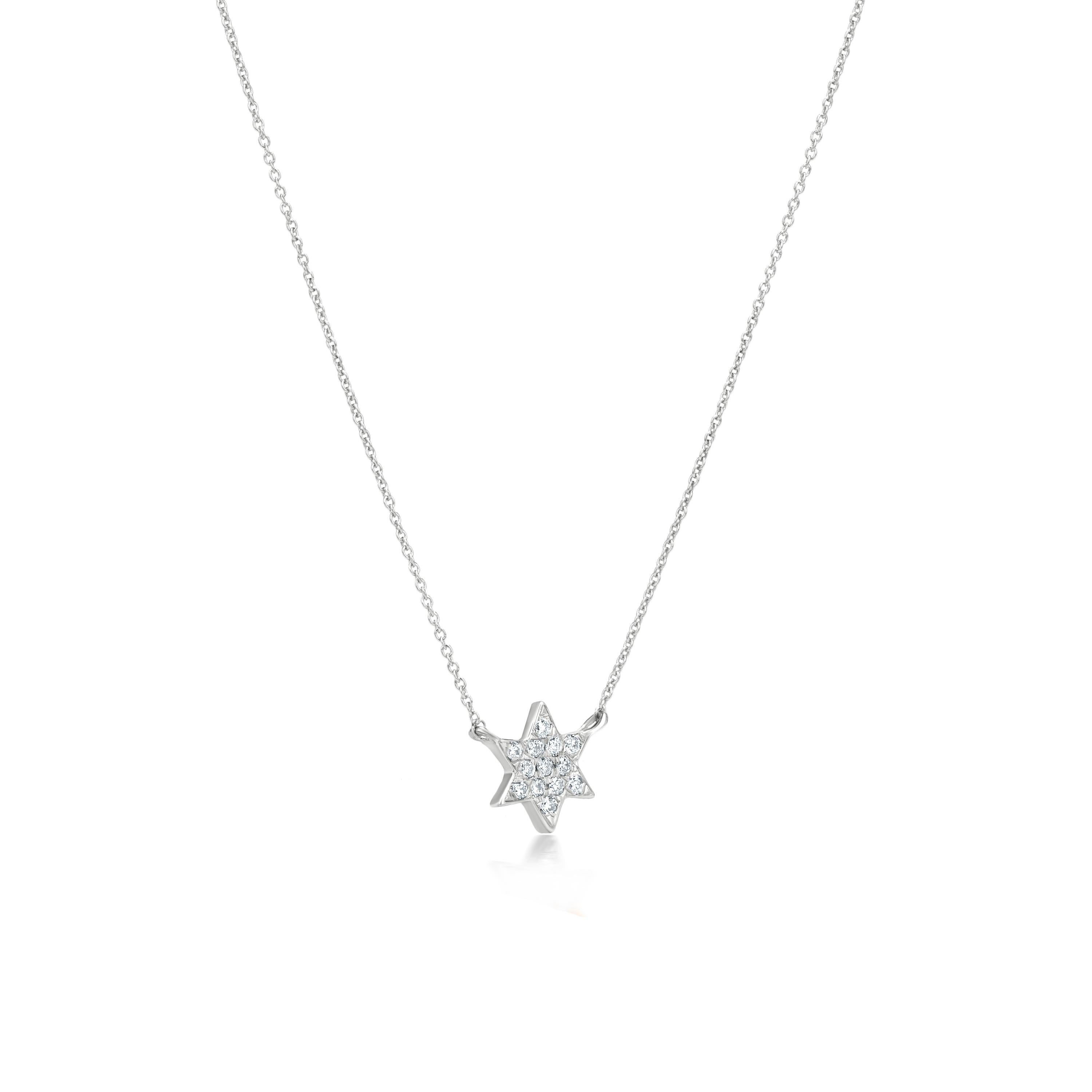 Round Cut Luxle Diamond Star Pendant Necklace in 18K White Gold