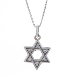 Diamond Star Pendant Necklace Set 14k White Gold Lobster Clasp Hebrew Jewish