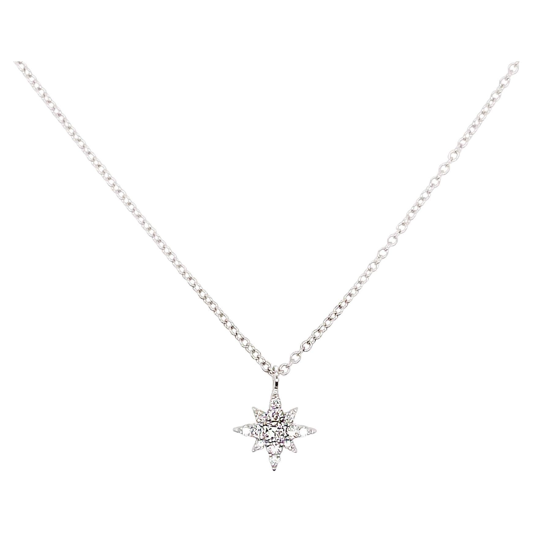 Diamond Star Pendant Necklace, White Gold, Starburst Pavé Diamonds