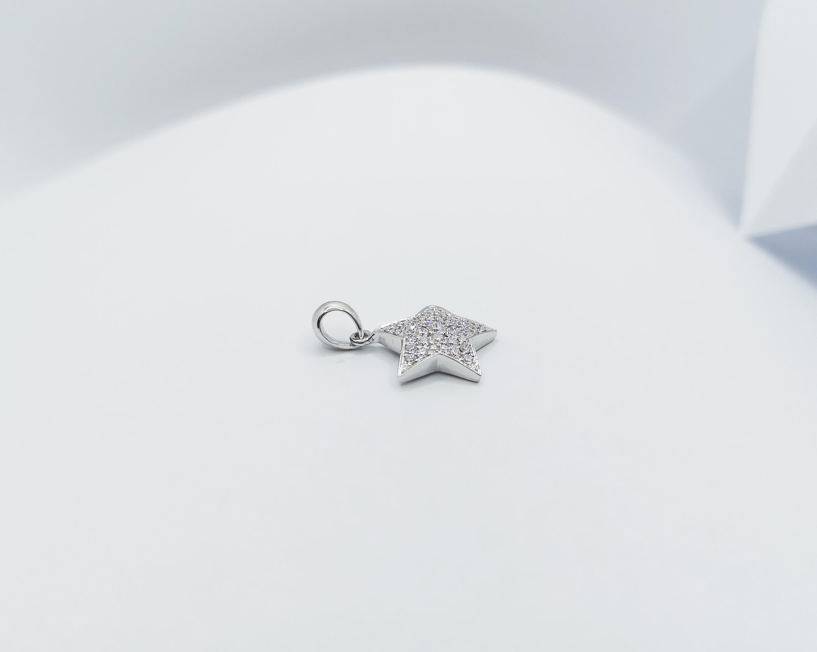 Diamond Star Pendant Set in 18 Karat White Gold Settings For Sale 2