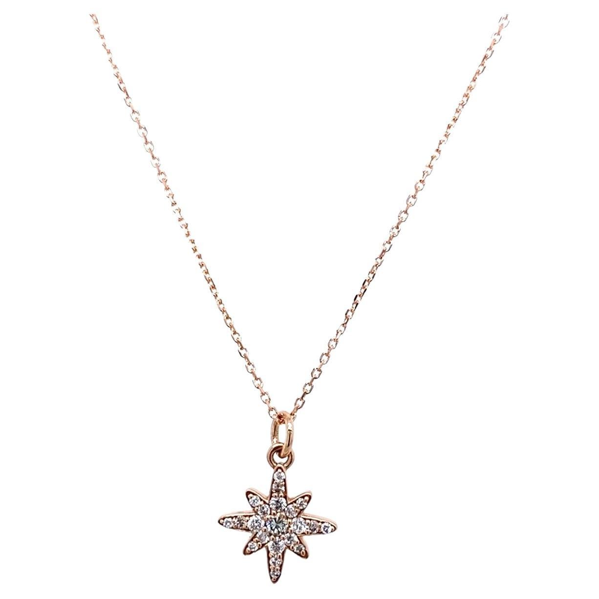 Diamond Star Pendant Set with 0.15ct of Diamonds in 9ct Rose Gold For Sale