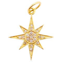 Diamond Star Pendant, Yellow Gold, 19 Diamonds North Star Charm, North Star